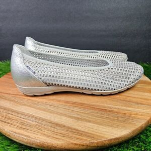 Mephisto Evelyne Air Relax Perforated Flats Shoes Metallic Slip On Womens Size 7
